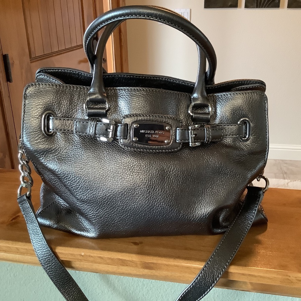 Michael Kors Dark Silver Metallic Leather Tote